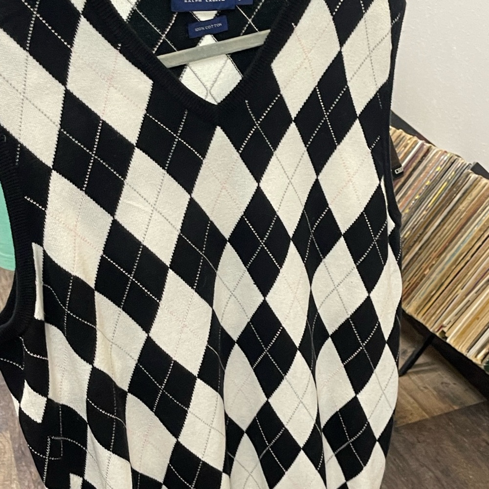 Black and White Argyle Sweater Vest